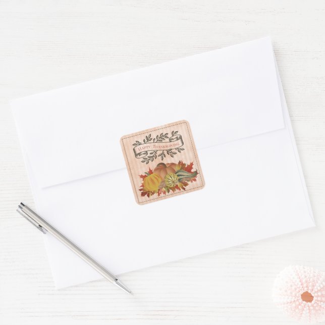 Orange Thanksgiving Pumpkins and Squash Square Sticker (Envelope)