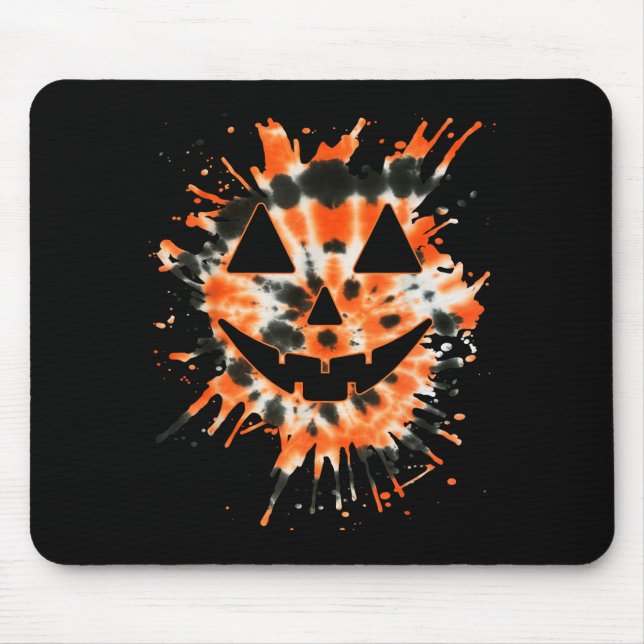 Orange Tie Dye Jack O Lantern Face - Hipe Hallowee Mouse Pad (Front)