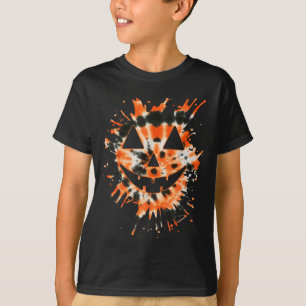 Orange Tie Dye Jack O Lantern Face - Hipe Hallowee T-Shirt