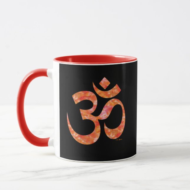 Orange Tie Dye Om Symbol Spiritual Black Combo Mug (Left)