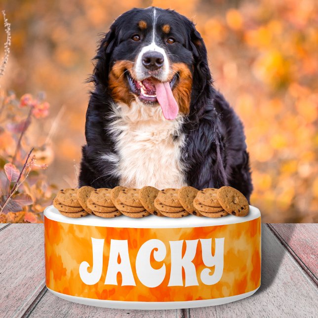 Orange Tie Dye Personalised Dog or Cat Name Bowl (Creator Uploaded)