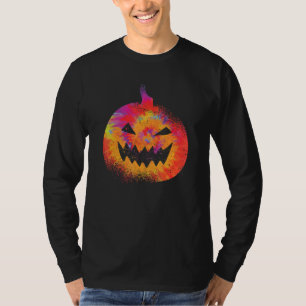 Orange Tie Dye Pumpkin Face Jack O Lantern Hallowe T-Shirt