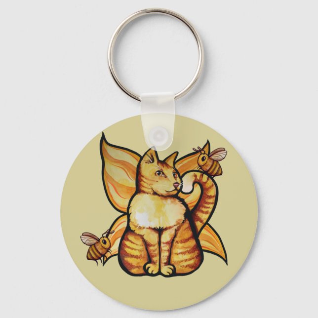 Orange tiger Fairy Cat Bees summertime kitty cats  Key Ring (Front)