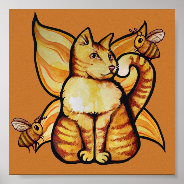 Orange tiger Fairy Cat Bees summertime kitty cats  Poster (Front)