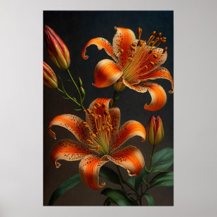 Orange Tiger Lilies Flower Art Print Poster
