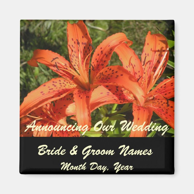 Orange Tiger Lilies Wedding Save the Date Magnet (Front)