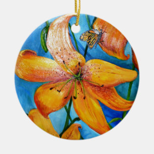 Orange Tiger Lily Ceramic Tree Decoration
