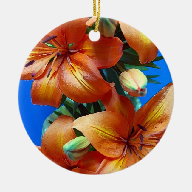Orange tiger lily flowers christmas ornament (Front)