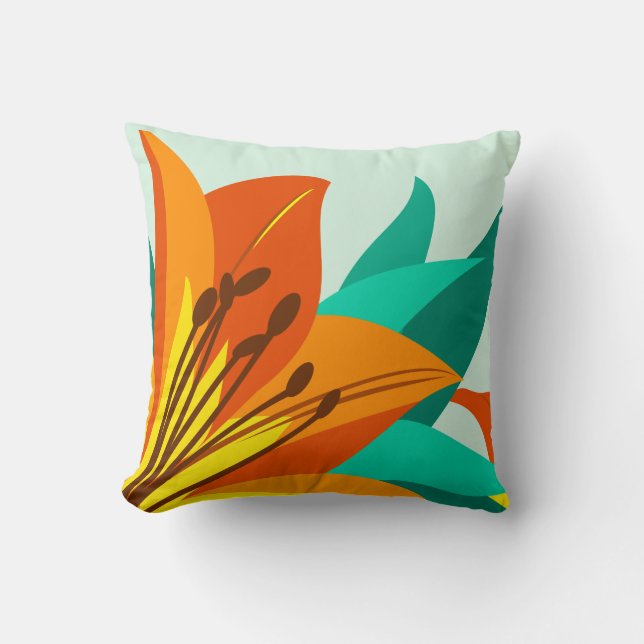 Orange Tiger Lily Flowers Cushion (Front)
