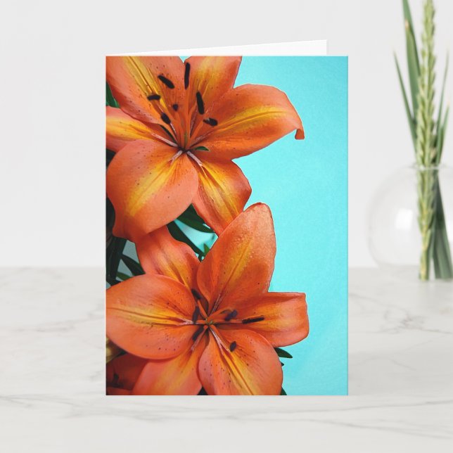 Orange tiger lily flowers greeting card (Front)
