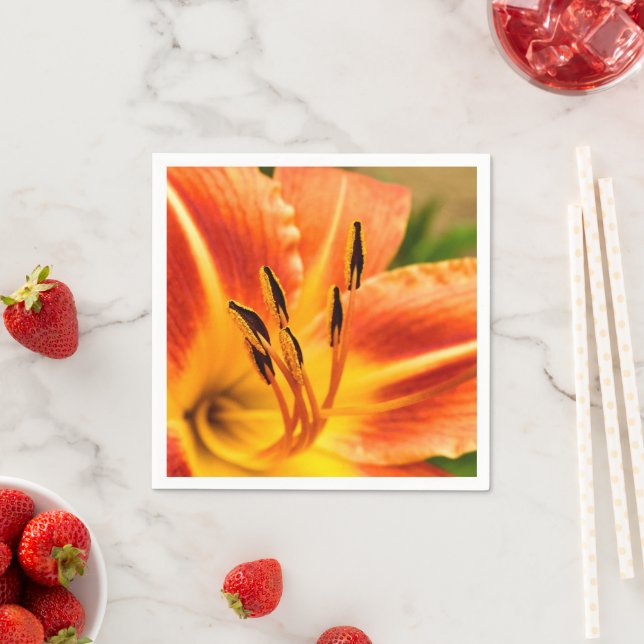 Orange Tiger Lily Paper Napkins (Insitu)
