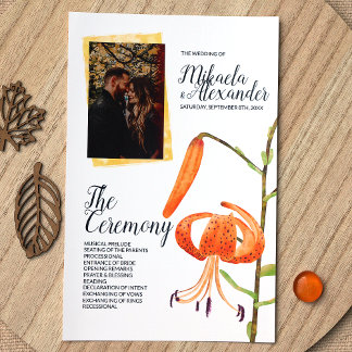 Orange Tiger Lily Wedding Ceremony Program