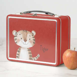 Orange Tiger Safari Animal Metal Lunch Box