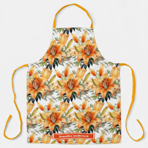 Orange Tiger Stargazer Lily Floral  Apron