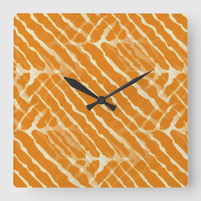 Orange Tiger Stripes Canvas Look Square Wall Clock (Front)