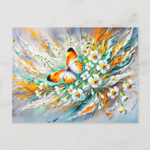Orange Tip Butterfly with Daffodils Oil Painting Postcard