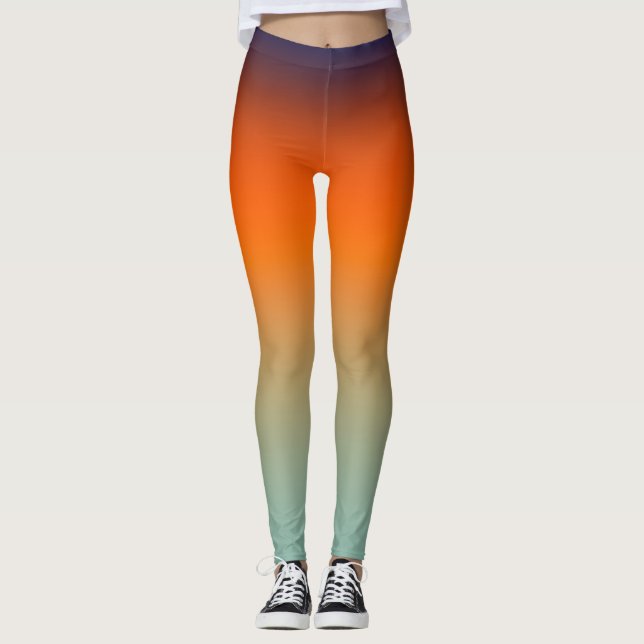 Orange to Mint Gradient Vibrant Ombre Athletic Leggings (Front)