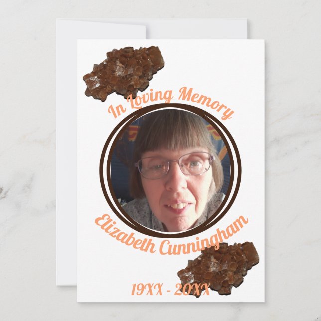 Orange Toned Aragonite Crystal Photo Memorial Card (Front)