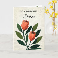 Orange Tones Protea Elegant Minimalist Birthday