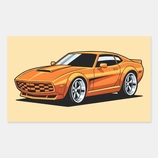 Orange Toon Vehicle Rectangular Sticker (Front)