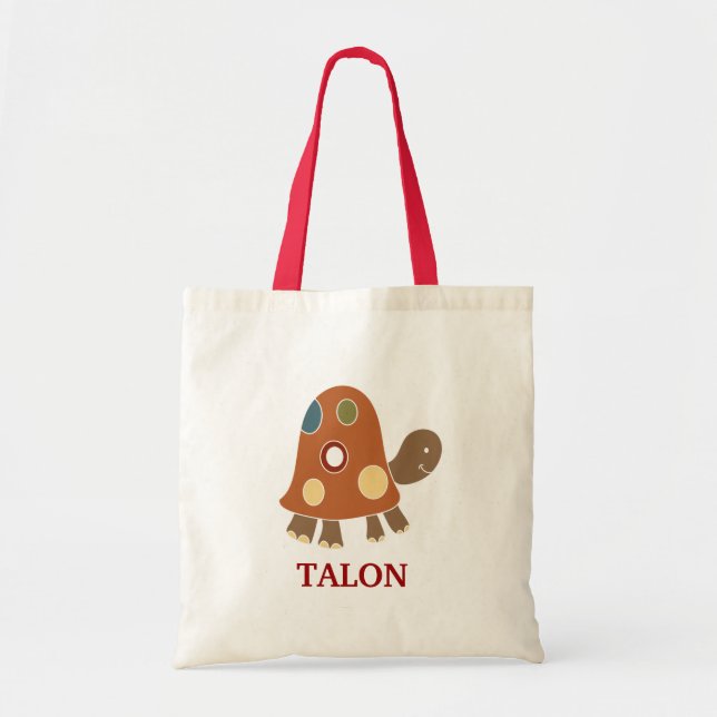 Orange Tortoise Turtle Tote Bag - add a NAME! (Front)