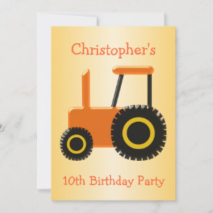Orange Tractor Birthday Party Invitation