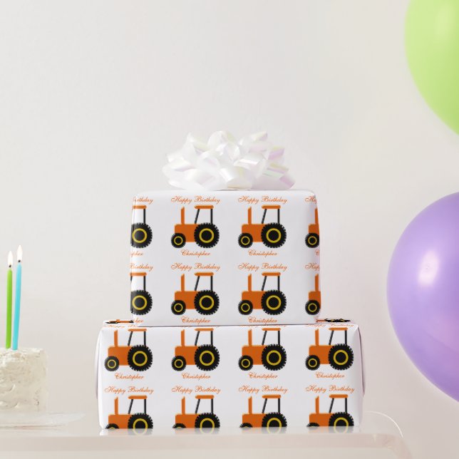 Orange Tractor Birthday Wrapping Paper (Party Gifts)