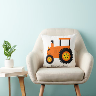 Orange Tractor Design Personalised Cushion