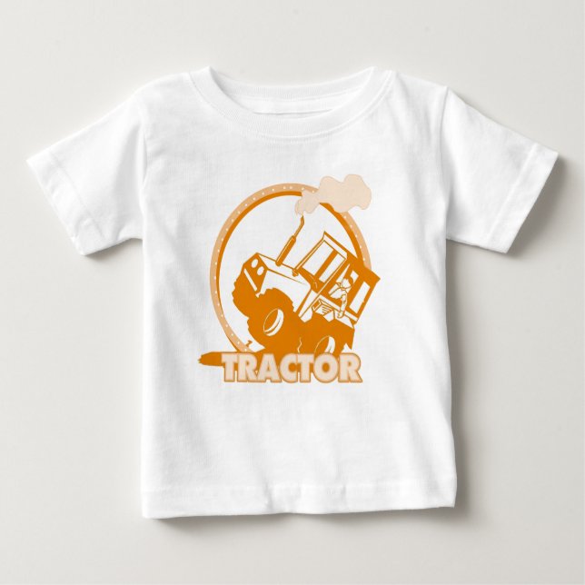 Orange Tractor Farm Machinery Baby T-Shirt (Front)