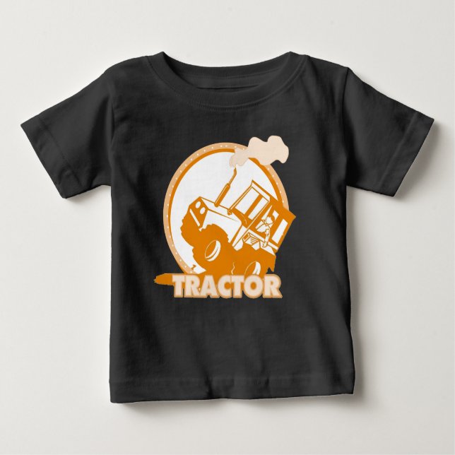 Orange Tractor Farm Machinery Baby T-Shirt (Front)