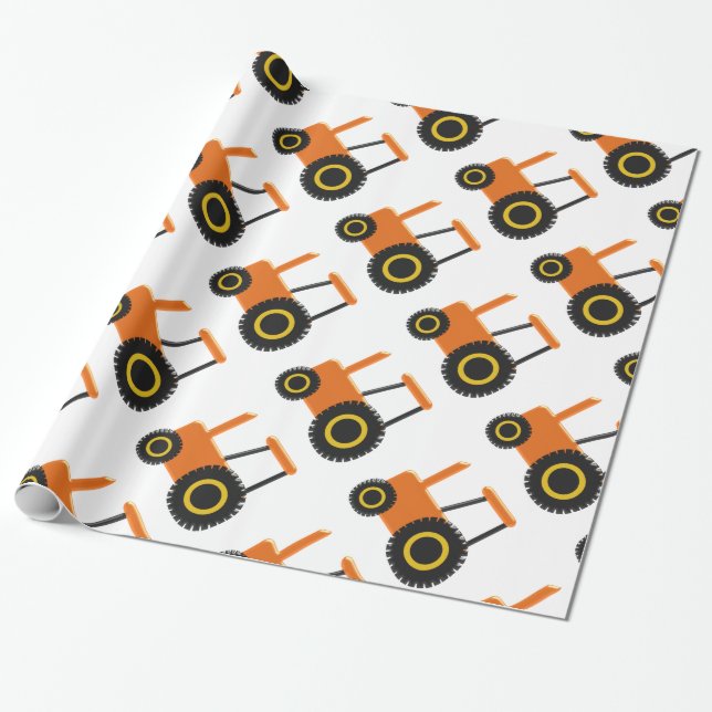 Orange Tractor Wrapping Paper (Unrolled)