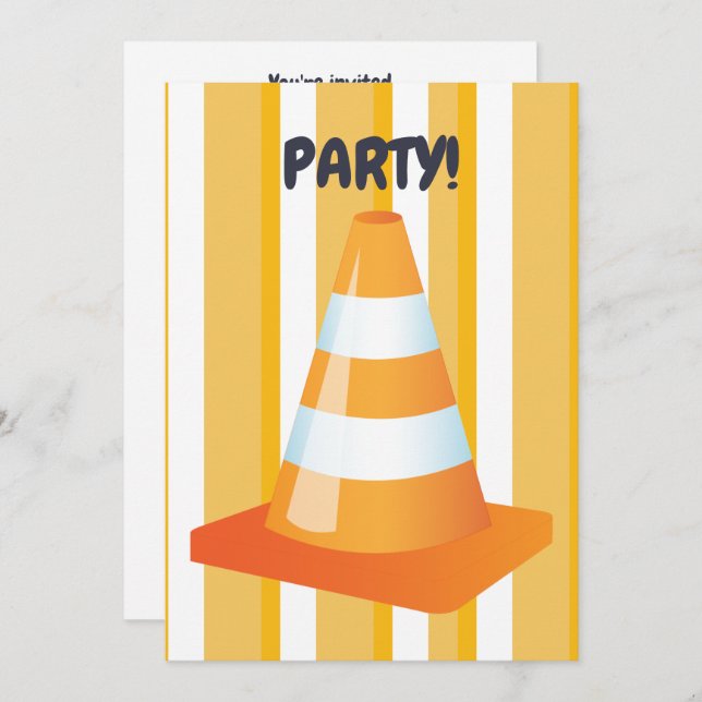Orange Traffic Cone Construction Digger Party Invitation (Front/Back)