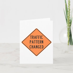 Orange Traffic Pattern Changed Road Warning Sign Card