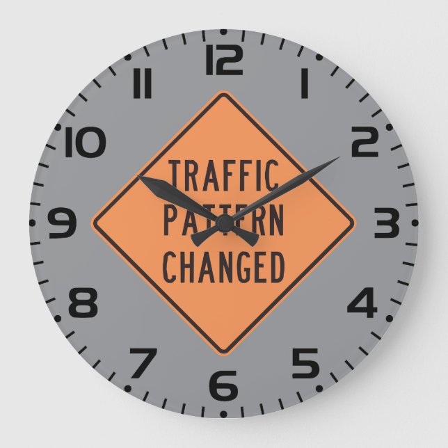 Orange Traffic Pattern Changed Road Warning Sign Large Clock (Front)