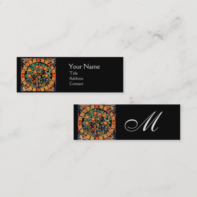 ORANGE TREE ,GREEN LEAVES,FLOWERS Floral Monogram Mini Business Card (Front/Back)