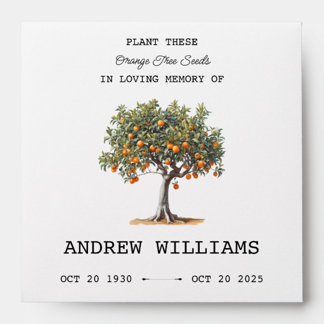 Orange Tree Seed Memorial Packet Envelope (Front)