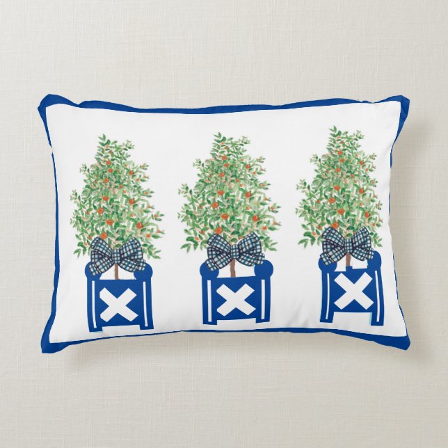Orange tree Topiary Blue Chinoiserie  Decorative Cushion (Front)