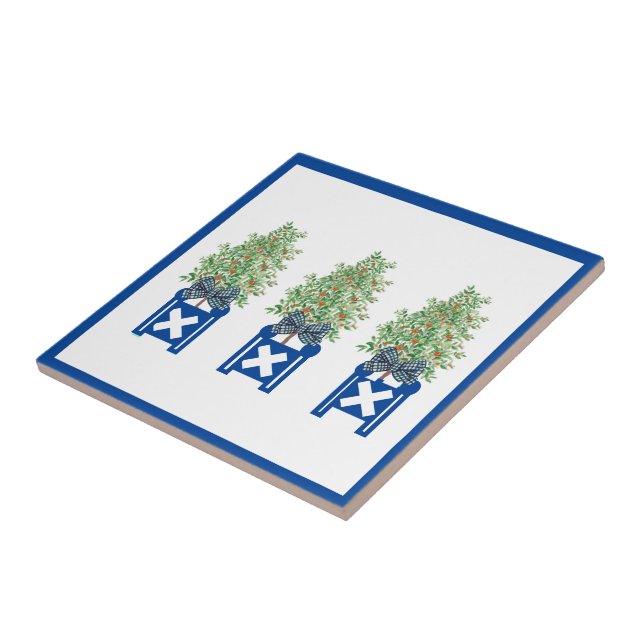 Orange tree Topiary Blue Chinoiserie  Tile (Side)
