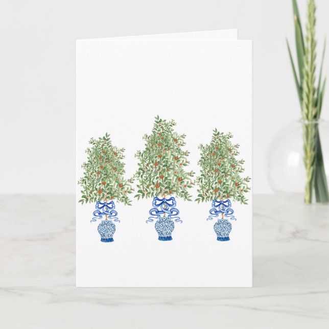 Orange Tree Topiary Blue Ginger Jar Jars  Card (Front)