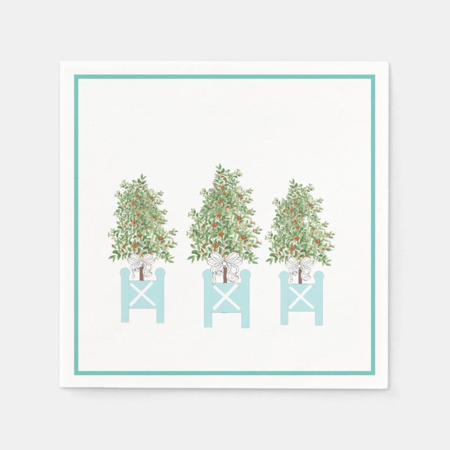 Orange Tree Topiary Blue Ginger Jar Jars    Napkin (Front)