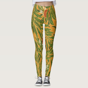 Orange Tree Vintage Wallpaper Pattern Art Nouveau Leggings