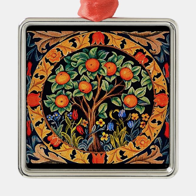 ORANGE TREE WITH GREEN LEAVES,FLOWERS METAL TREE DECORATION (Front)