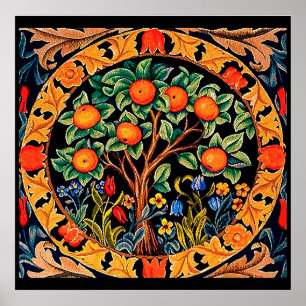 ORANGE TREE WITH GREEN LEAVES,FLOWERS POSTER