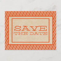 Orange Trendy Stripes Save the Date Postcard