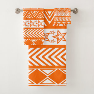 Orange Tribal Design Bath Towel Set