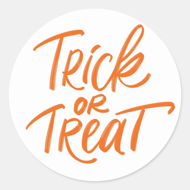 Orange Trick or Treat Hand Lettering Halloween Classic Round Sticker (Front)