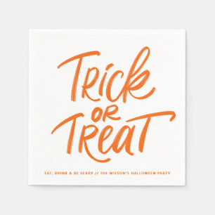 Orange Trick or Treat Lettering Halloween Party Napkin