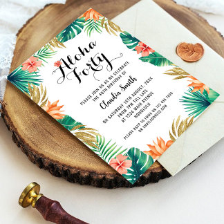 Orange Tropical 40th Birthday Invitation