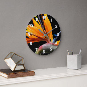Orange Tropical Bird of Paradise Plant Floral Large Clock