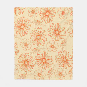 Orange Tropical Floral Botanical Retro Summer Fleece Blanket